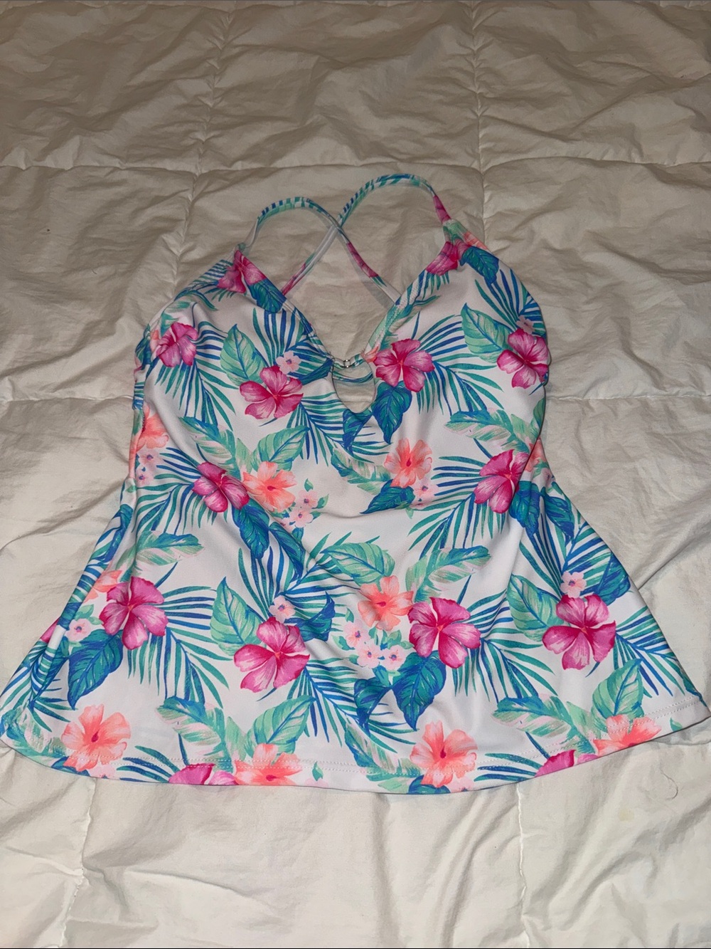 Decree White Swim Camisole with Pink & Teal Floral Print